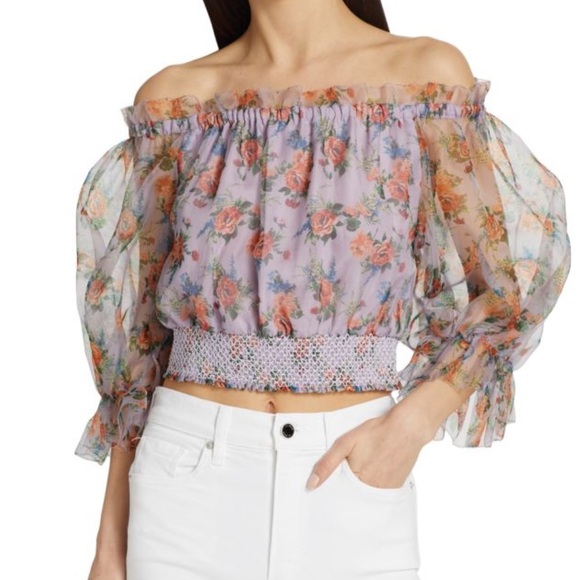ALICE + OLIVIA Caprina Silk Puff Sleeve Crop Top M - Picture 2 of 15